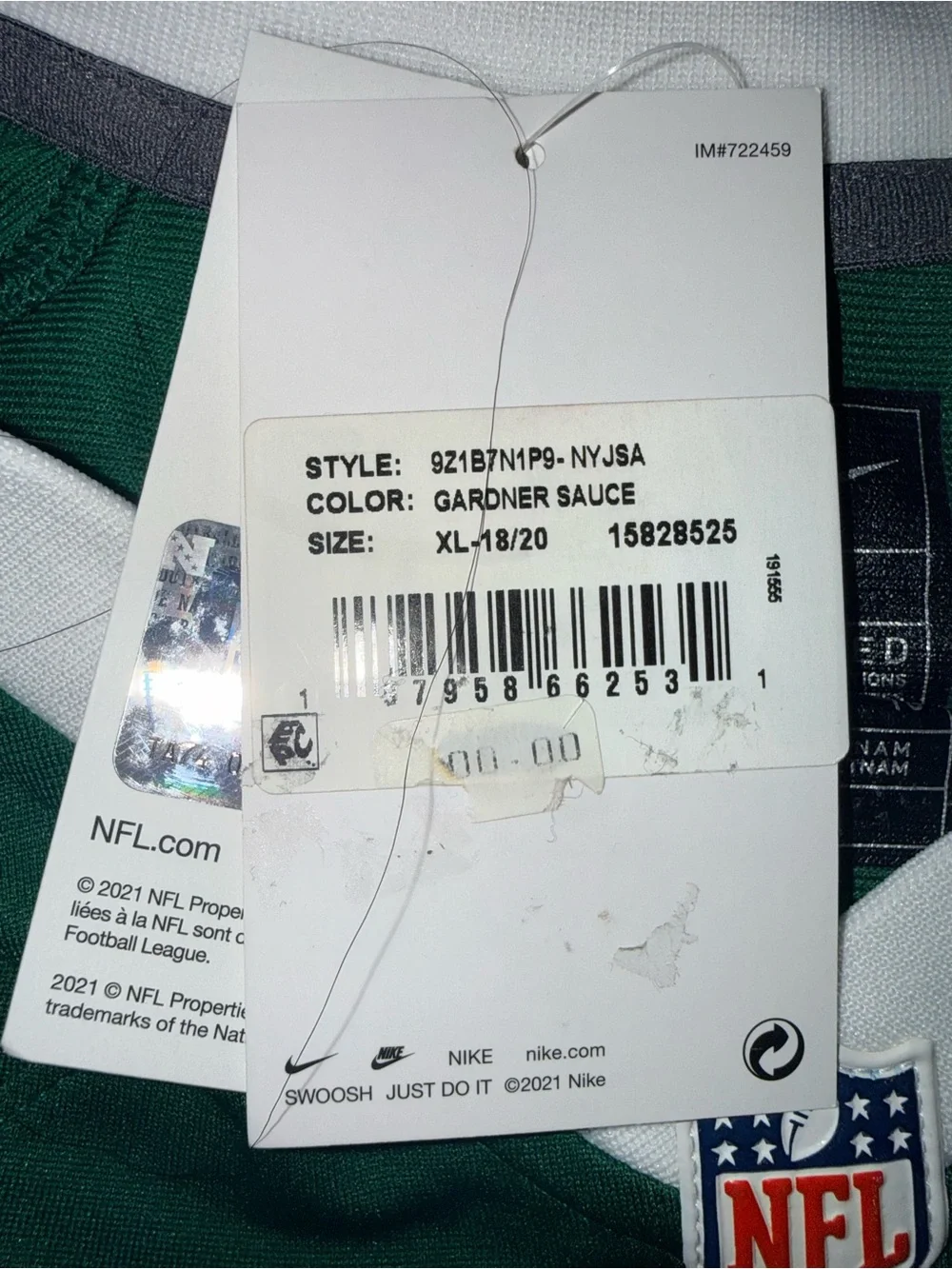 Nike Jets Sauce Gardner #1 Youth XL Jersey NWT